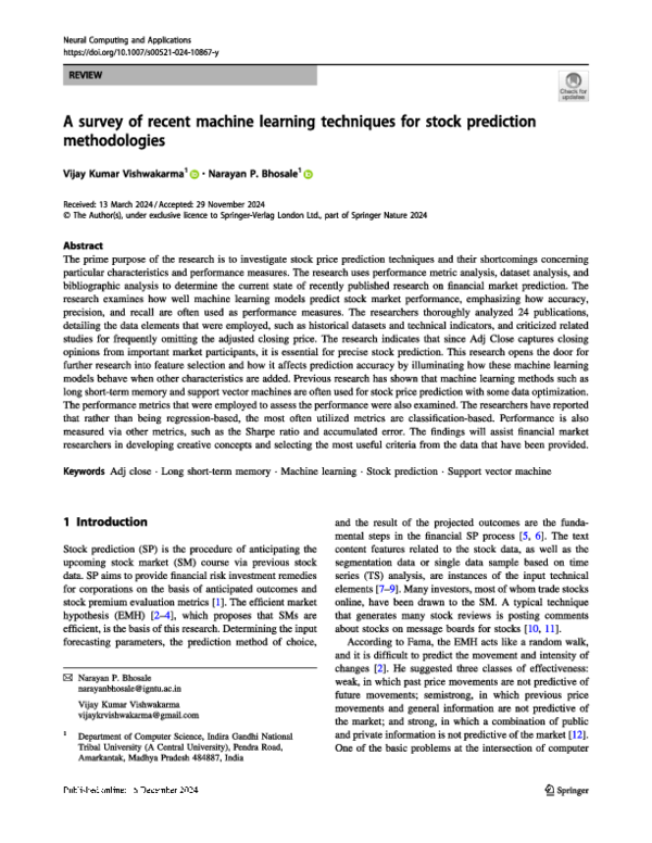 (PDF) A survey of recent machine learning techniques for stock ...