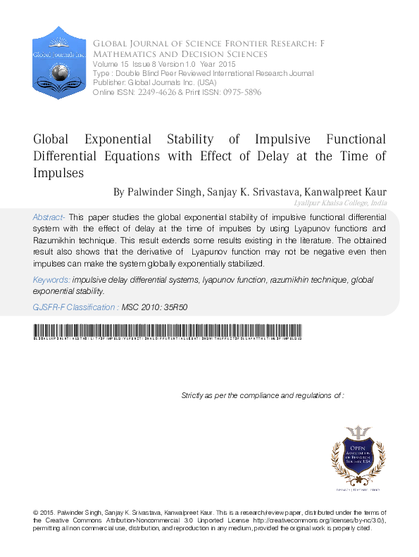 (PDF) Global Exponential Stability of Impulsive Functional Differential ...