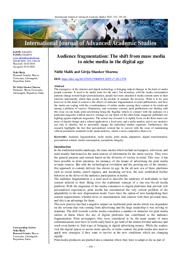 (PDF) Audience fragmentation: The shift from mass media to niche media ...