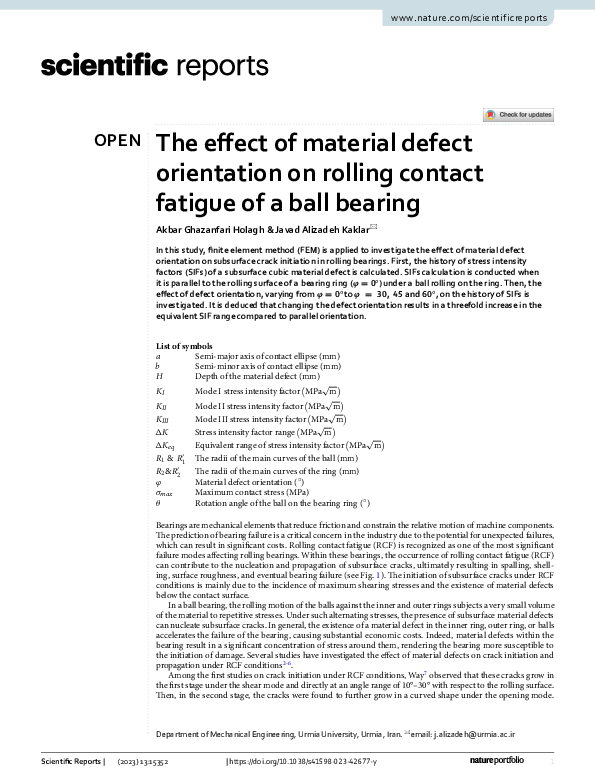 (PDF) The effect of material defect orientation on rolling contact ...