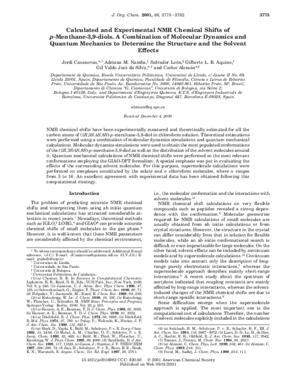 (PDF) Calculated and Experimental NMR Chemical Shifts of p-Menthane-3,9 ...
