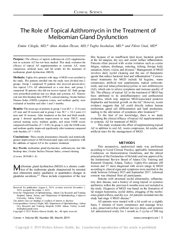 (PDF) The Role of Topical Azithromycin in the Treatment of Meibomian ...