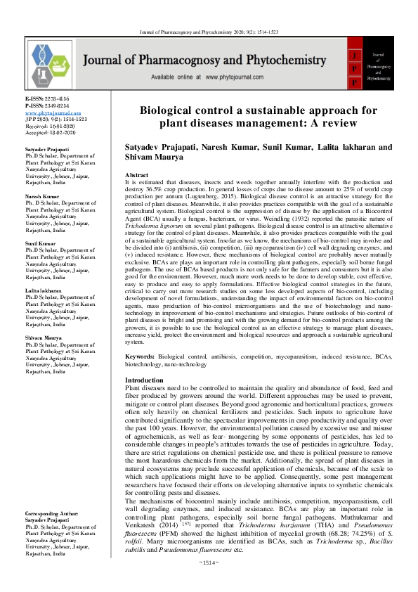 (PDF) Biological control a sustainable approach for plant diseases ...