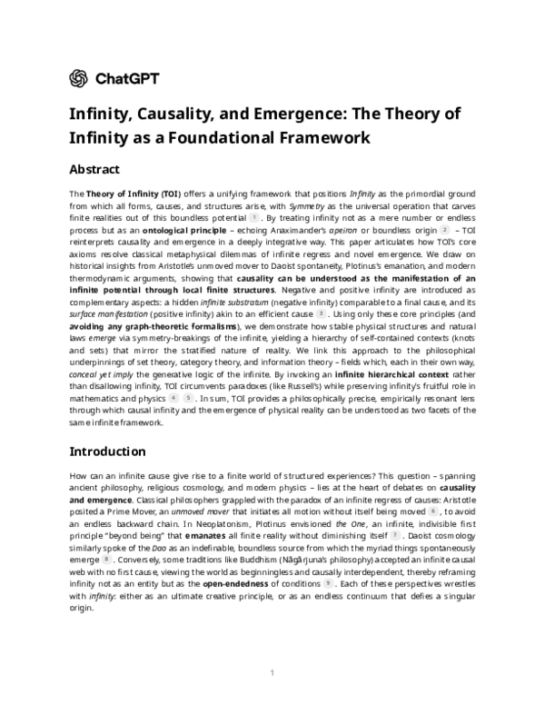 (PDF) Infinity, Causality, and Emergence: The Theory of Infinity as a ...