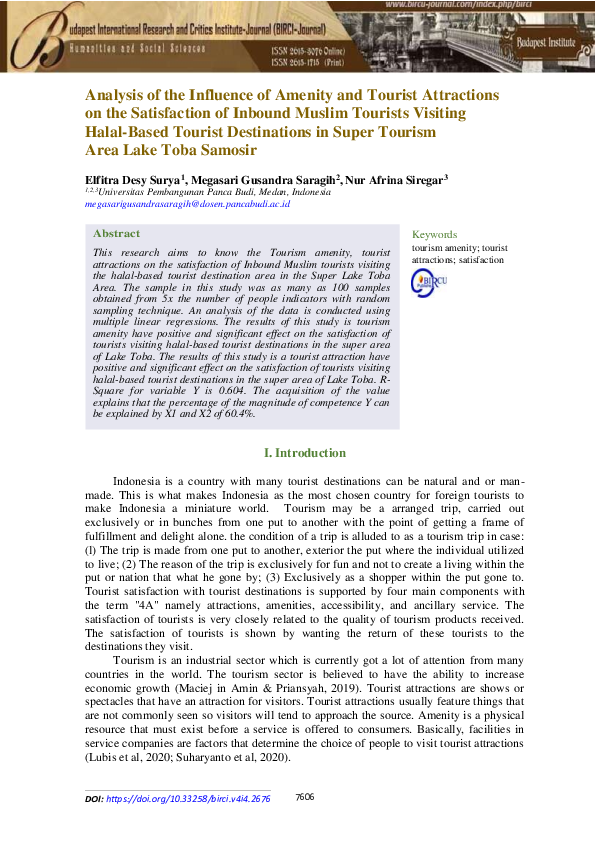 (PDF) Analysis of the Influence of Amenity and Tourist Attractions on ...