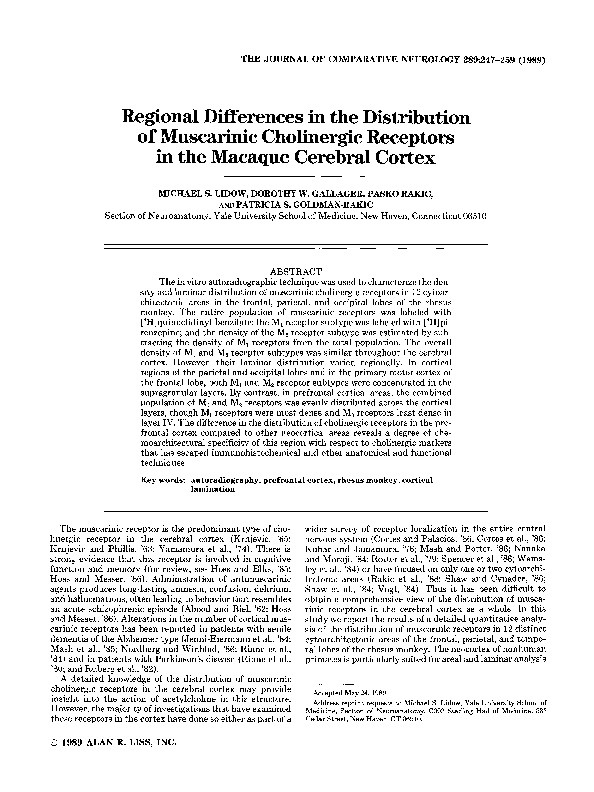 (PDF) Regional differences in the distribution of muscarinic ...
