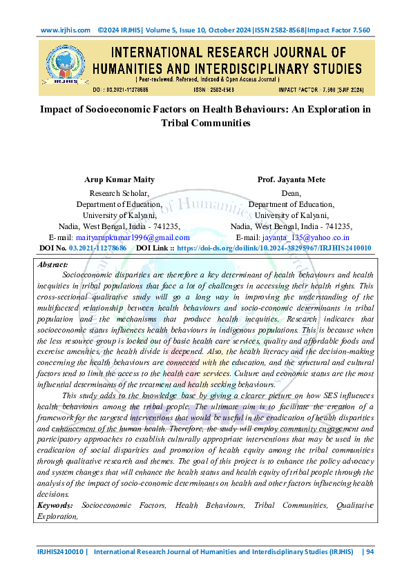 (PDF) Impact of Socioeconomic Factors on Health Behaviours: An ...