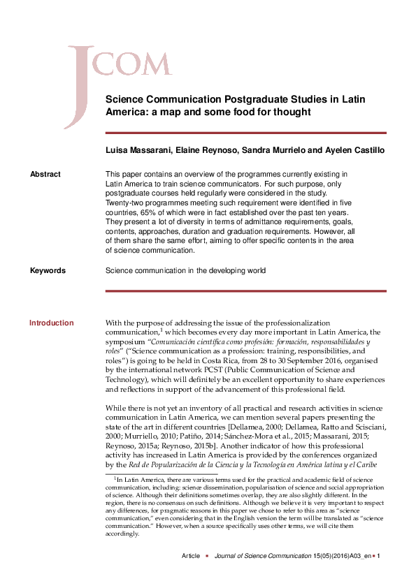 (PDF) Science Communication Postgraduate Studies in Latin America: a ...