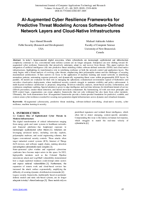 (PDF) AI-Augmented Cyber Resilience Frameworks for Predictive Threat ...