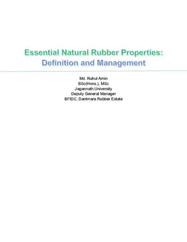 (PDF) Essential Natural Rubber Properties: Definition and Management