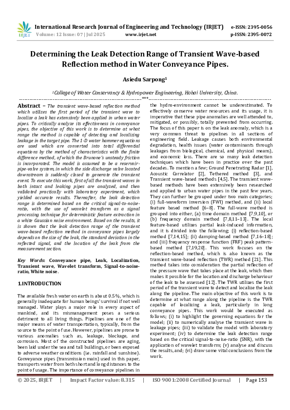 (PDF) Determining the Leak Detection Range of Transient Wave-based ...