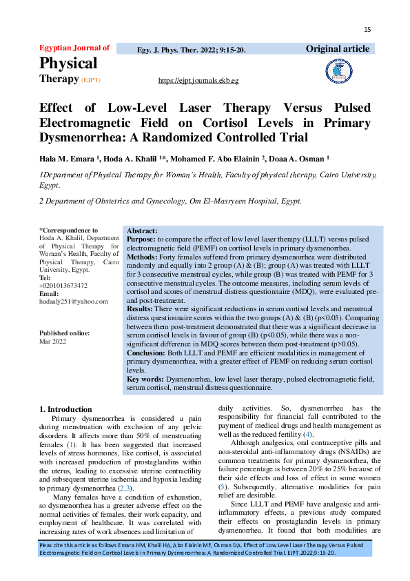 (PDF) Effect of low level laser therapy versus pulsed electromagnetic ...