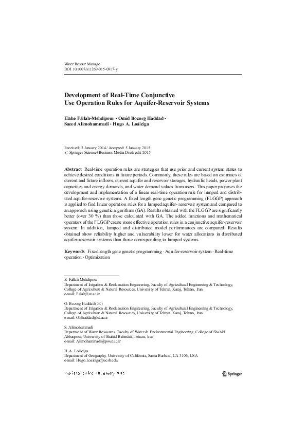 (PDF) Development of Real-Time Conjunctive Use Operation Rules for ...