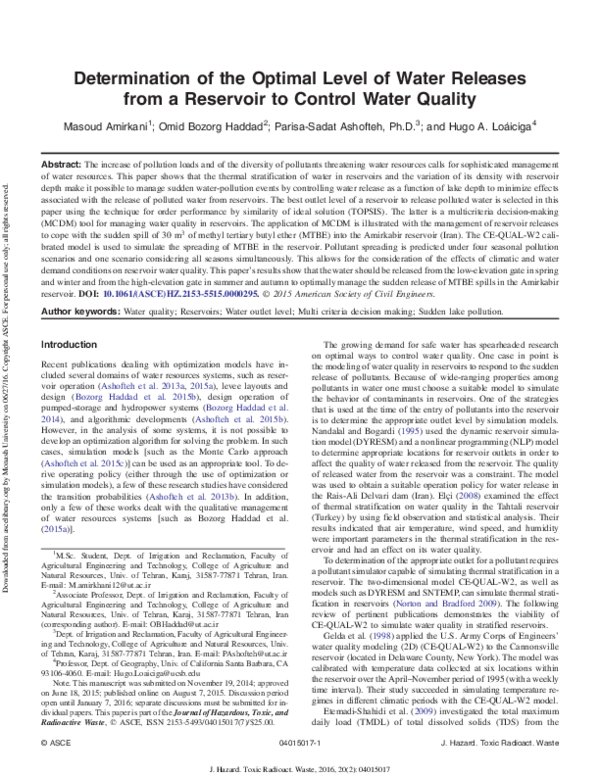 (PDF) Determination of the Optimal Level of Water Releases from a ...