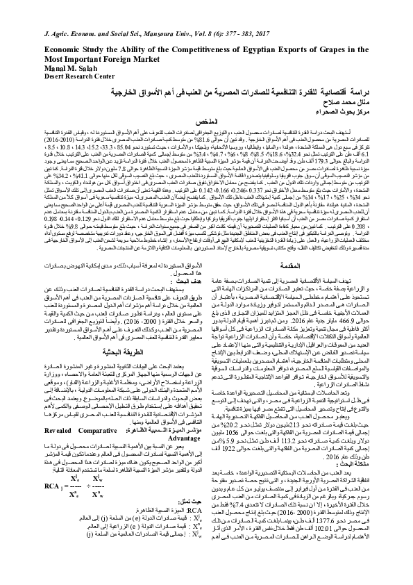 (PDF) Economic Study the Ability of the Competitiveness of Egyptian ...