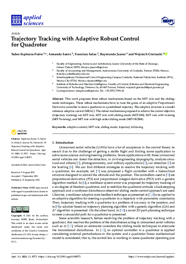 (PDF) Trajectory Tracking with Adaptive Robust Control for Quadrotor