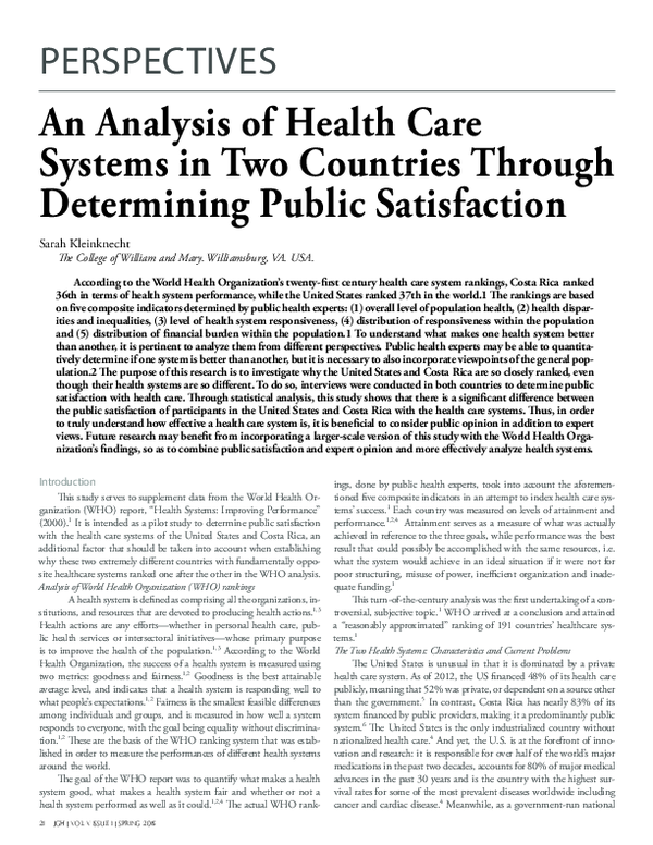 (PDF) An Analysis of Health Care Systems in Two Countries Through ...