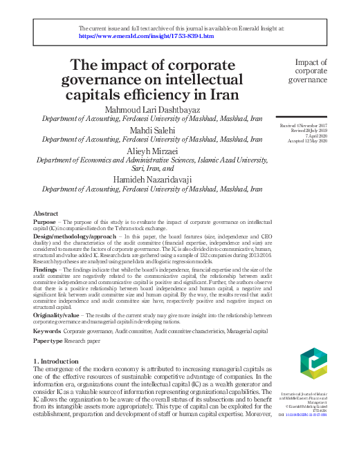 (PDF) The impact of corporate governance on intellectual capitals ...