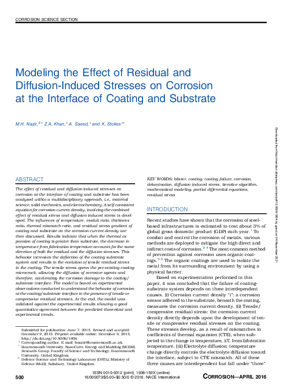 (PDF) Modelling the Effect of Residual and Diffusion induced Stresses ...