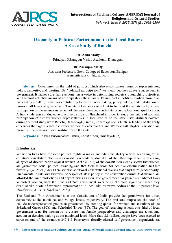 (PDF) Disparity in Political Participation in the Local Bodies: A Case ...