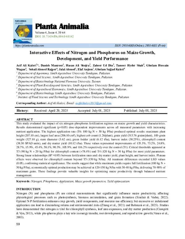 (PDF) Interactive Effects of Nitrogen and Phosphorus on Maize Growth ...