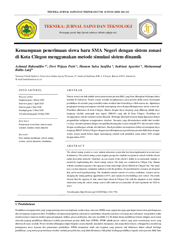 (PDF) Kemampuan penerimaan siswa baru SMA negeri dengan sistem zonasi ...