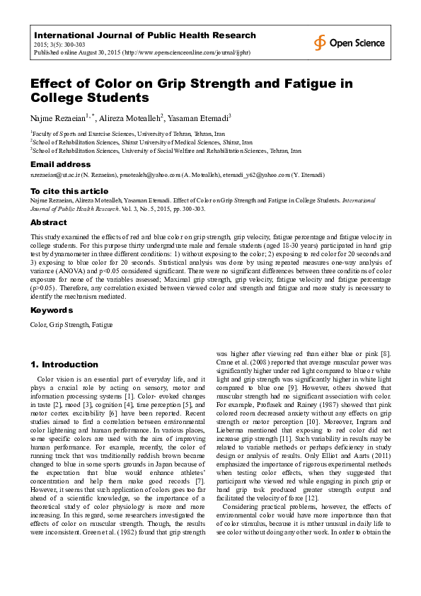 (PDF) Effect of Color on Grip Strength and Fatigue in College Students