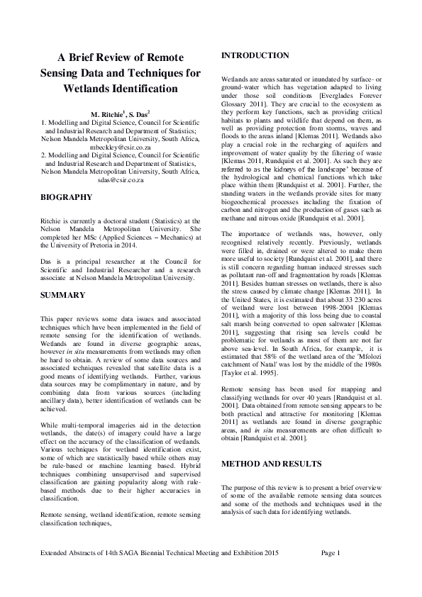 (PDF) A brief review of remote sensing data and techniques for wetlands ...