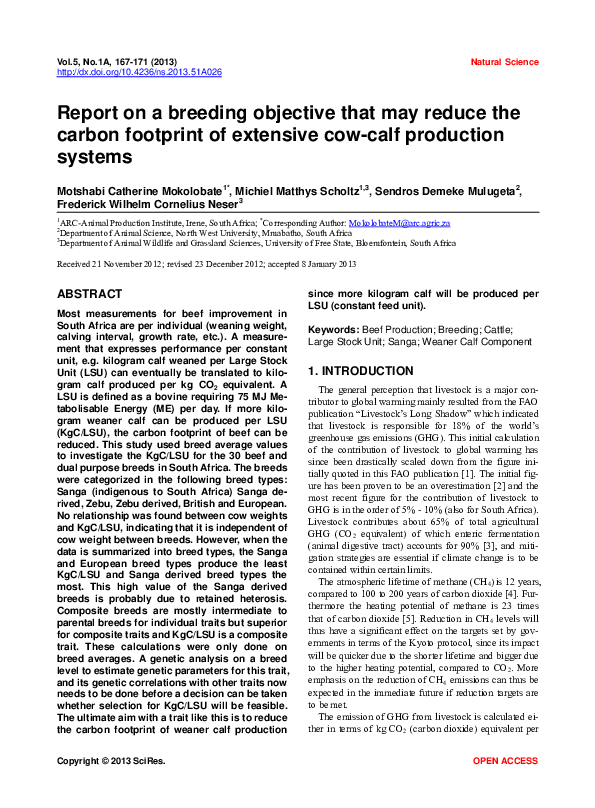 (PDF) Report on a breeding objective that may reduce the carbon ...