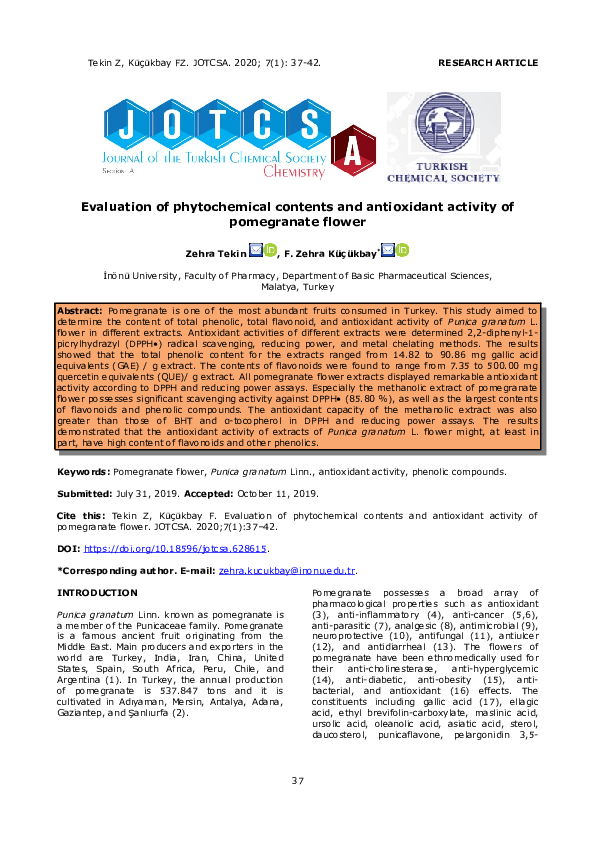 (PDF) Evaluation of phytochemical contents and antioxidant activity of ...