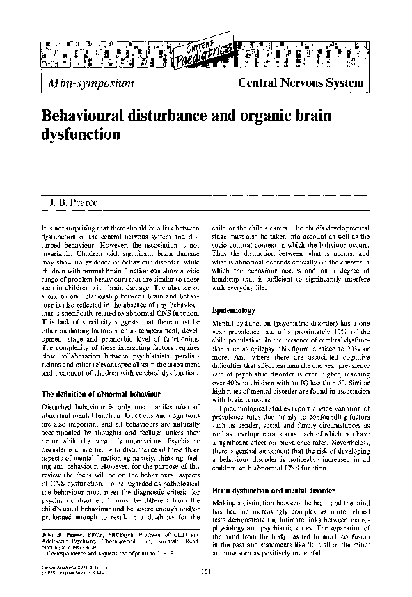 (PDF) Behavioural disturbance and organic brain dysfunction