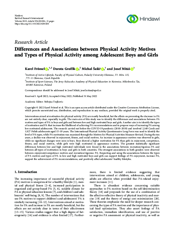 (PDF) Differences and Associations between Physical Activity Motives ...