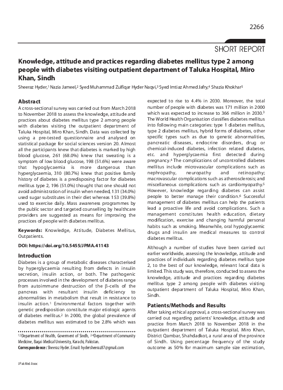 (PDF) Knowledge, attitude and practices regarding diabetes mellitus ...