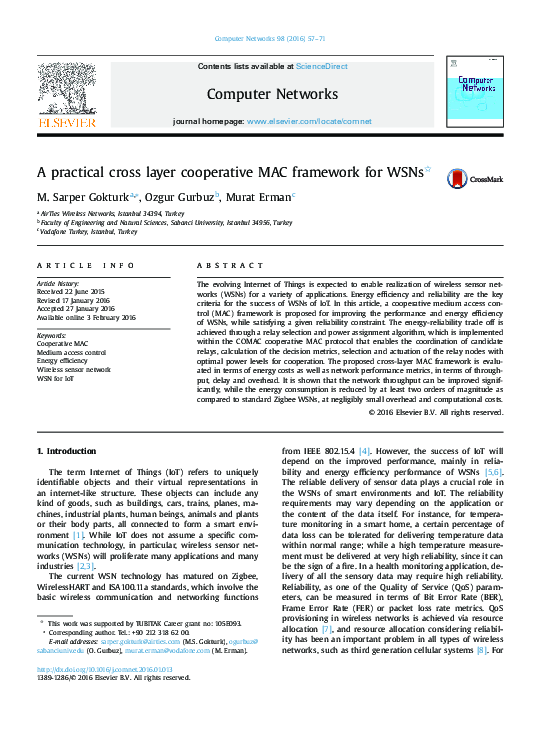 (PDF) A practical cross layer cooperative MAC framework for WSNs