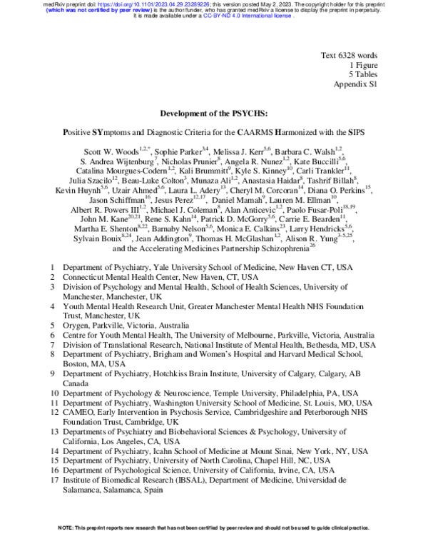 (PDF) Development of the PSYCHS: Positive SYmptoms and Diagnostic ...