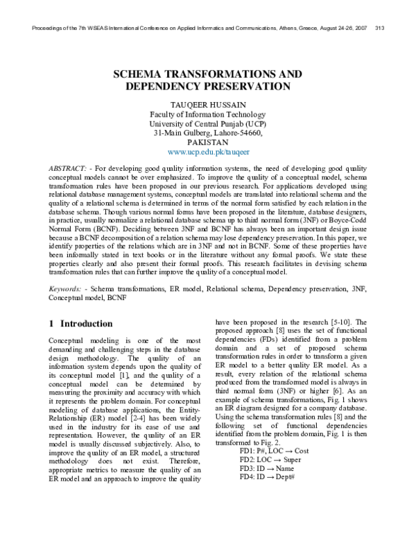 (PDF) Schema Transformations and Dependency Preservation