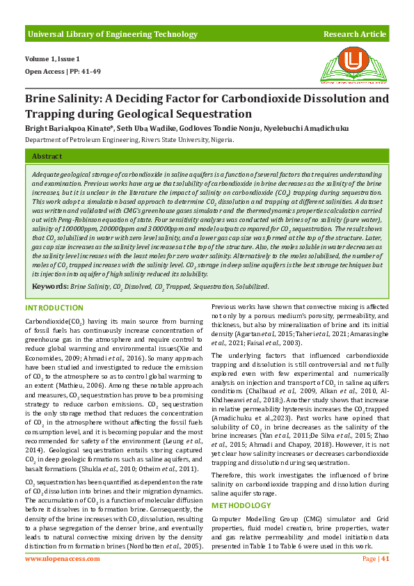 (PDF) Brine Salinity: A Deciding Factor for Carbondioxide Dissolution ...