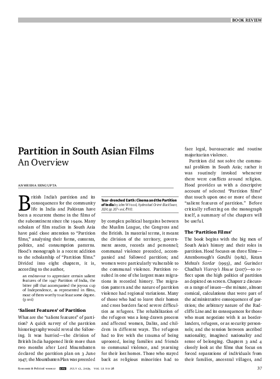 (PDF) Partition in South Asian Films An Overview