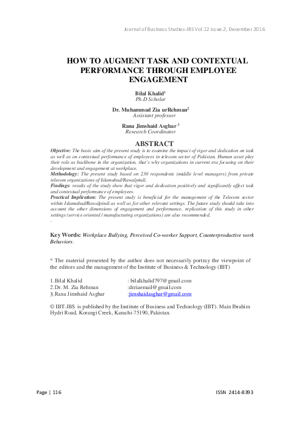 (PDF) How to Augment Task and Contextual Performance Through Employee ...