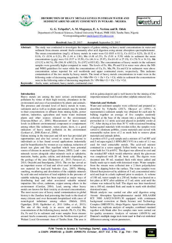 (PDF) Distribution of Heavy Metals Levels in Stream Water and Sediment ...