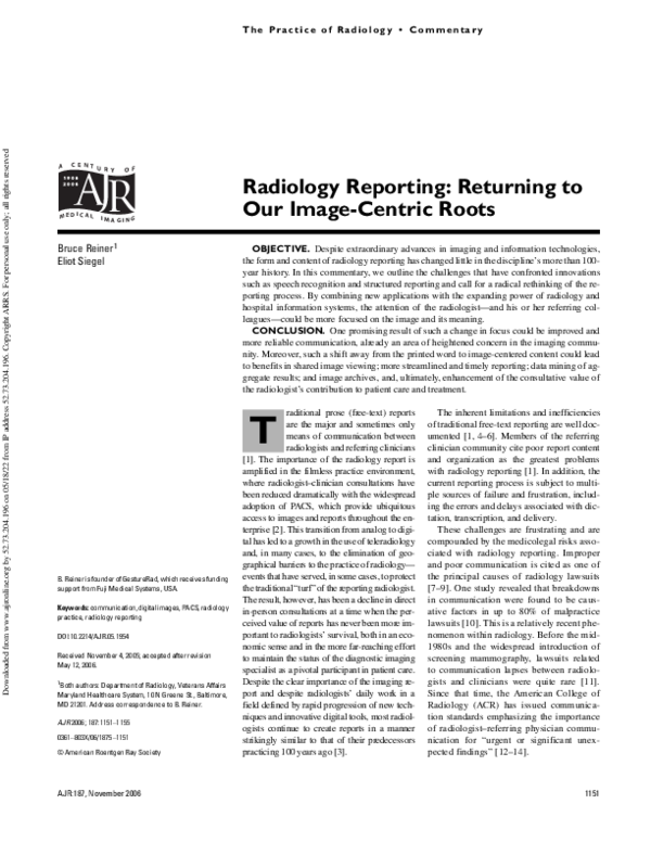 (PDF) Radiology Reporting: Returning to Our Image-Centric Roots