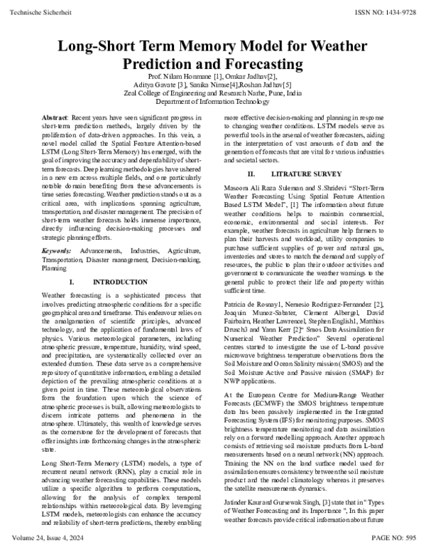 (PDF) Long-Short Term Memory Model for Weather Prediction and Forecasting