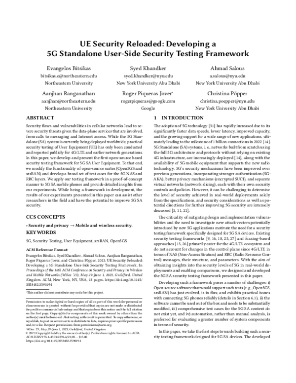 Pdf Ue Security Reloaded Developing A 5g Standalone User Side