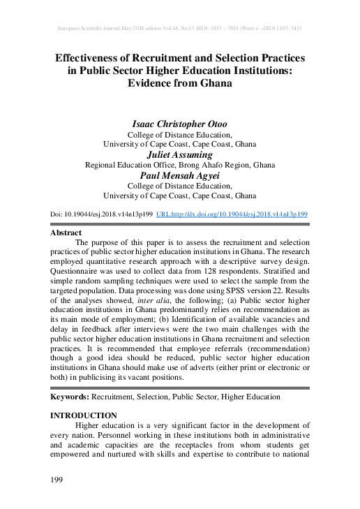 (PDF) Effectiveness of Recruitment and Selection Practices in Public ...