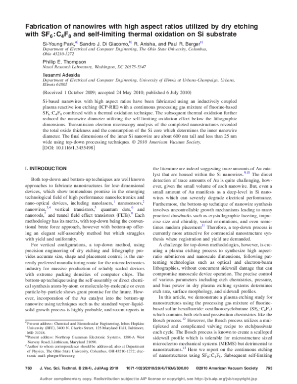 (PDF) Fabrication of nanowires with high aspect ratios utilized by dry ...