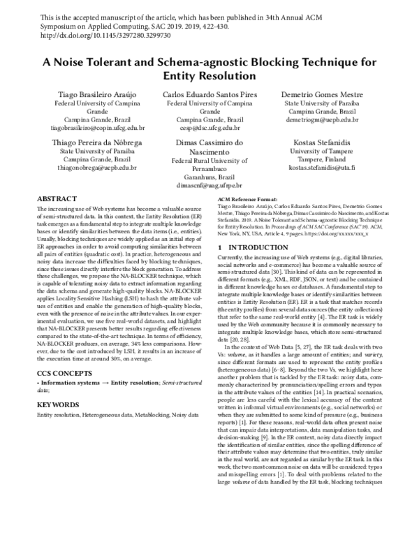 (PDF) A noise tolerant and schema-agnostic blocking technique for ...
