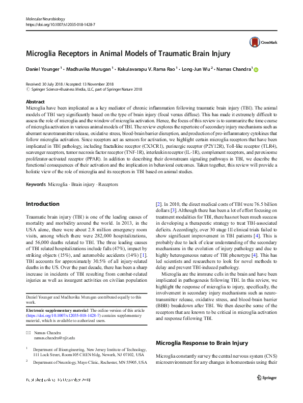 (PDF) Microglia Receptors in Animal Models of Traumatic Brain Injury