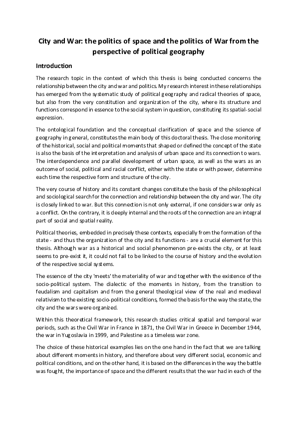 (PDF) City and War: The politics of space and the politics of War from ...