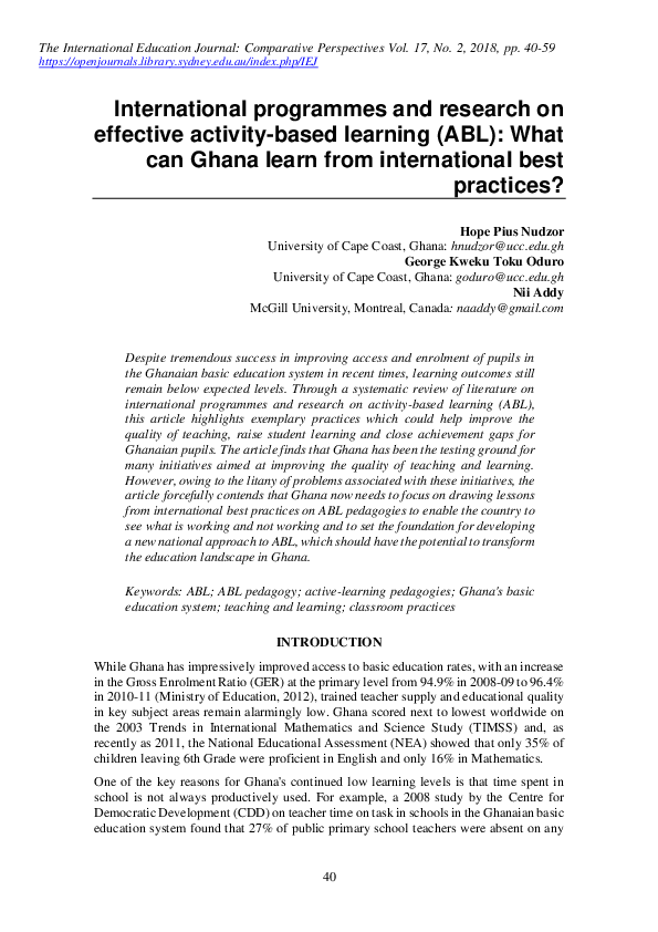 (PDF) International programmes and research on effective activity-based ...