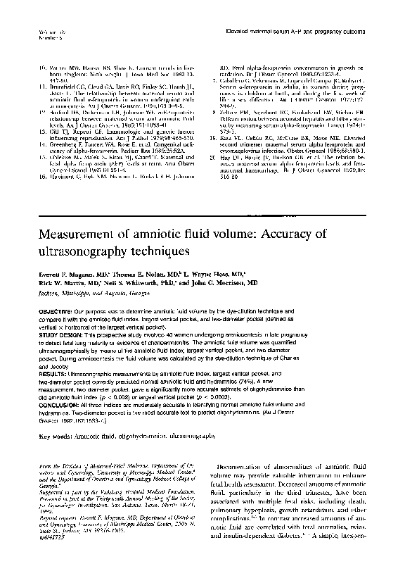 (PDF) Measurement of amniotic fluid volume: Accuracy of ultrasonography ...